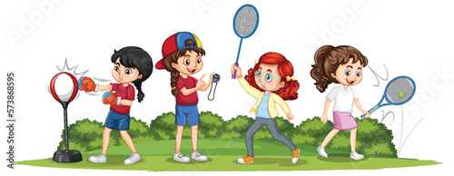 Happy children playing different sports