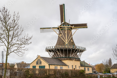 Historical dutch sawmill called "De Heesterboom" in the city of Leiden, Province South Holland