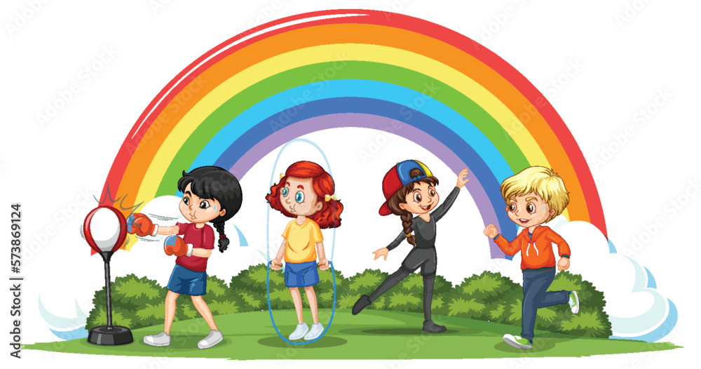 Happy children playing different sports Happy children playing different sports