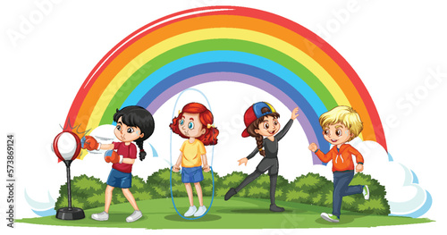 Happy children playing different sports