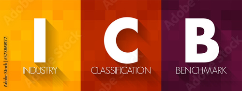 ICB Industry Classification Benchmark - system for assigning all public companies to appropriate subsectors of specific industries, acronym text concept background
