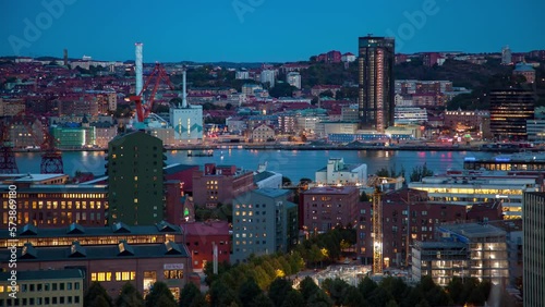 Goteborg skyline sunset timelaspe Two sides of the river city