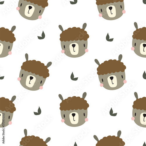 Seamless pattern with cute lama in boho style. Vector illustration for nursery and textile decoration