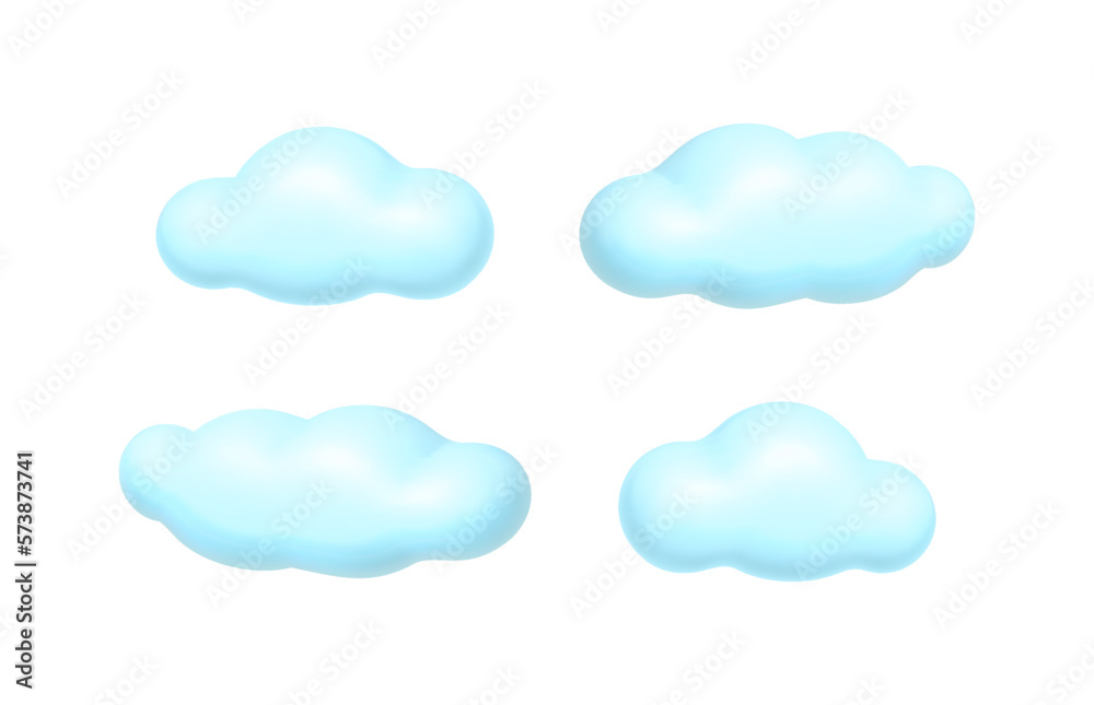 Cloud or weather conditions isolated realistic icons. Mass of condensed water vapor, mist or fog, smoke floating in air. 3d style vector illustration