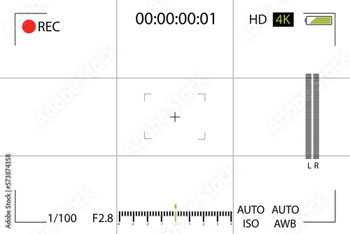 Camera viewfinder. Viewfinder camera recording. Video screen on a black background. vector illustration