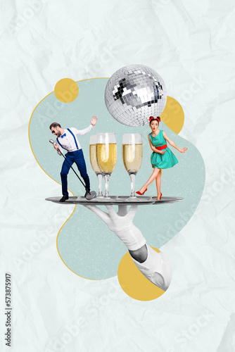 Schilderij op canvas Composite photo collage of party concept woman dancing have fun festival concert
