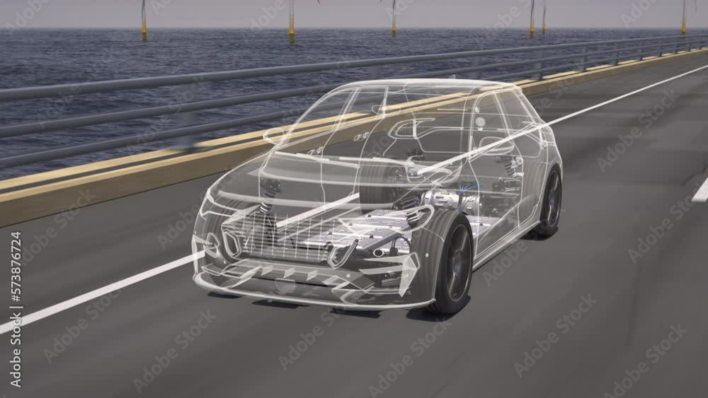 Animation of a generic electric car revealing the chassis with battery ...