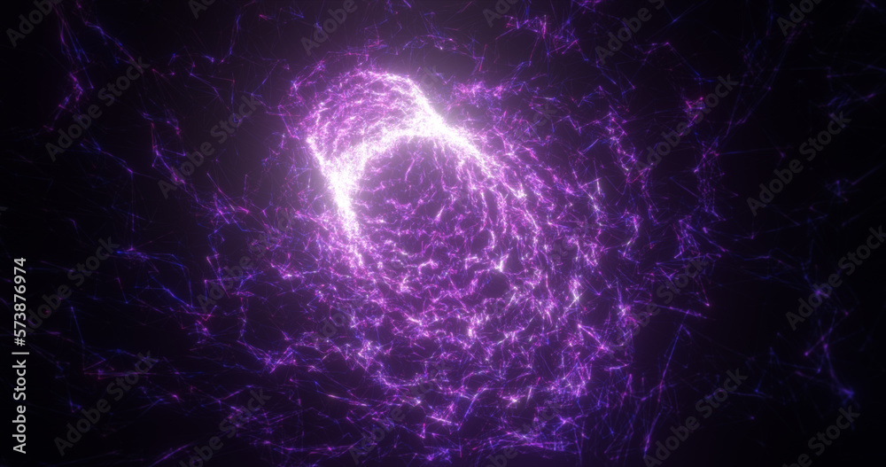 Abstract purple tunnel swirling from lines and particles of triangles glowing futuristic hi-tech with a blur effect on a dark background. Abstract background Abstract purple tunnel swirling from lines and particles of triangles glowing futuristic hi-tech with a blur effect on a dark background. Abstract background