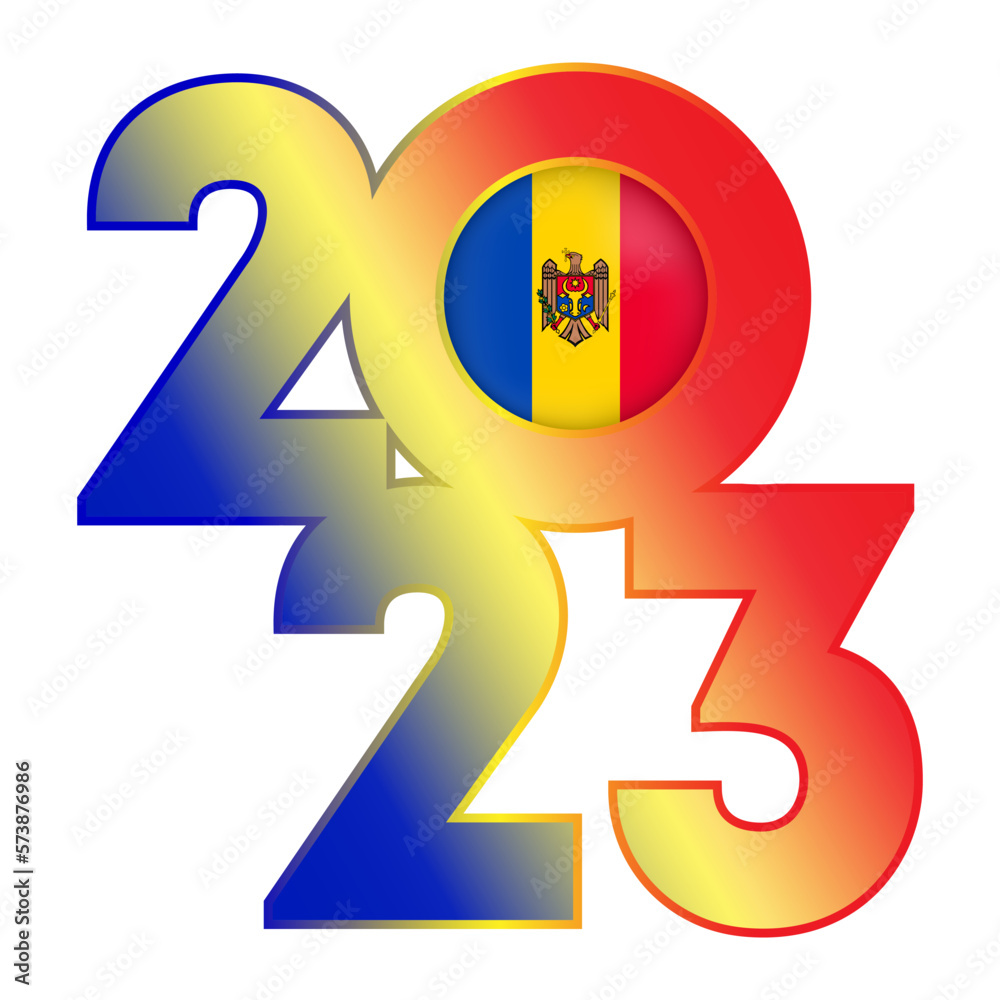 Happy New Year 2023 banner with Moldova flag inside. Vector illustration. Happy New Year 2023 banner with Moldova flag inside. Vector illustration.