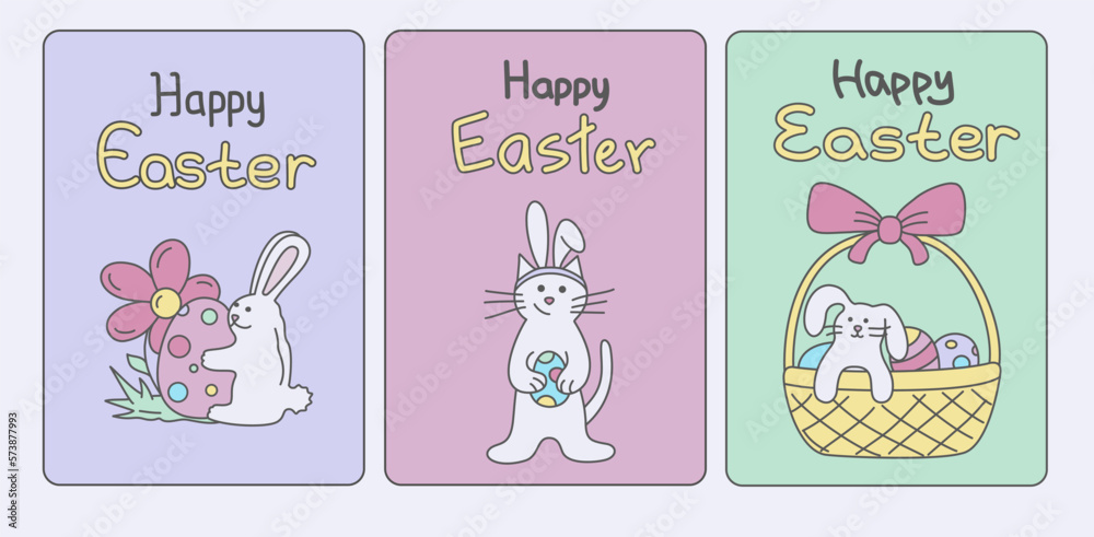 Set of three vector cute easter greeting cards. Set of three vector cute easter greeting cards.