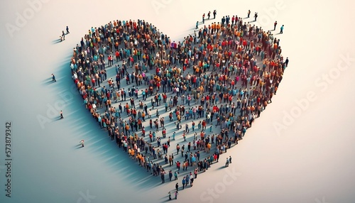 A large group of people standing in the shape of a heart on a white background love a stock photo unilalianism photo