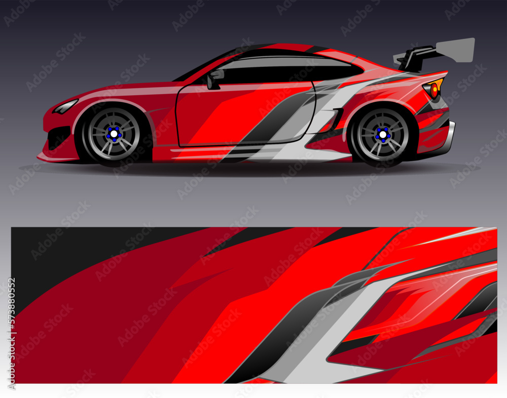Car wrap design vector. Graphic abstract stripe racing background kit designs for wrap vehicle race car rally adventure and livery Car wrap design vector. Graphic abstract stripe racing background kit designs for wrap vehicle race car rally adventure and livery