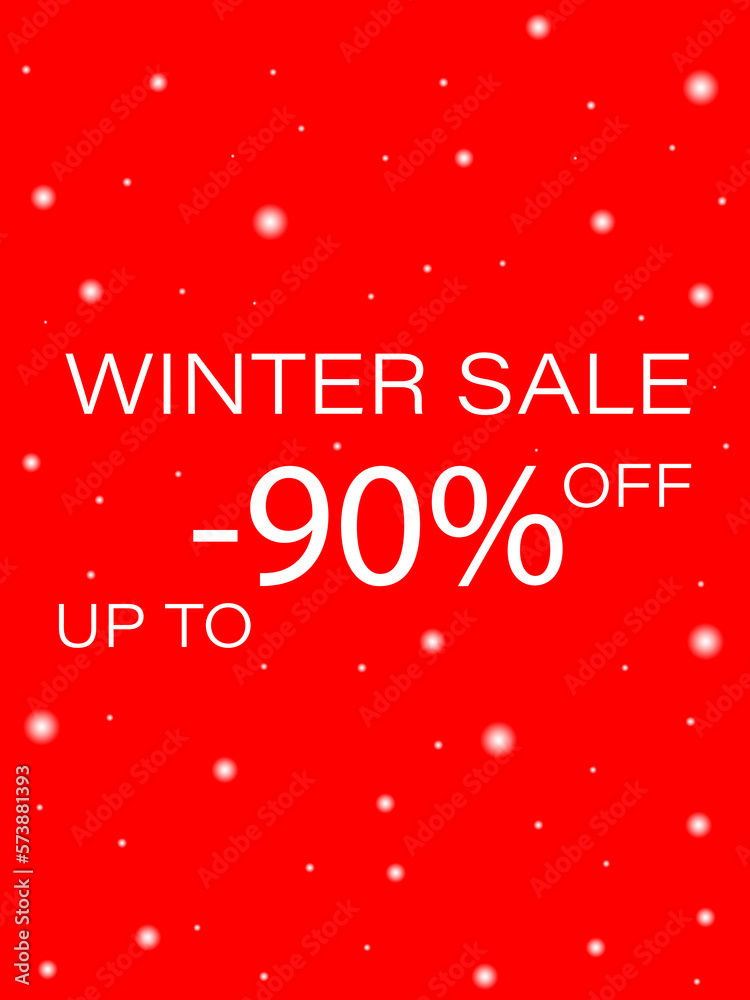 Vector illustration. Winter sale banner. Red background with snowflakes and the inscription 