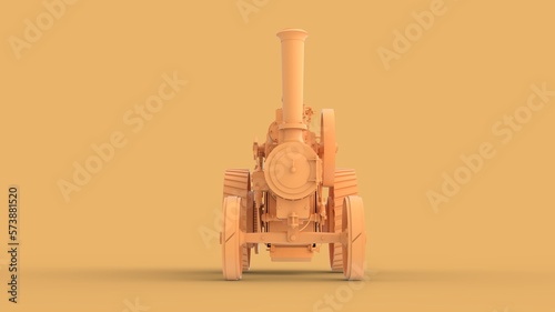 Concept style agriculture farming retro tractor machine with engine power 3d rendering image isolated on solid background front side view