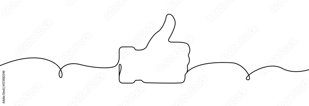 Like or thumb up one line drawing.Thumb up continuous line .Hand showing like symbol.