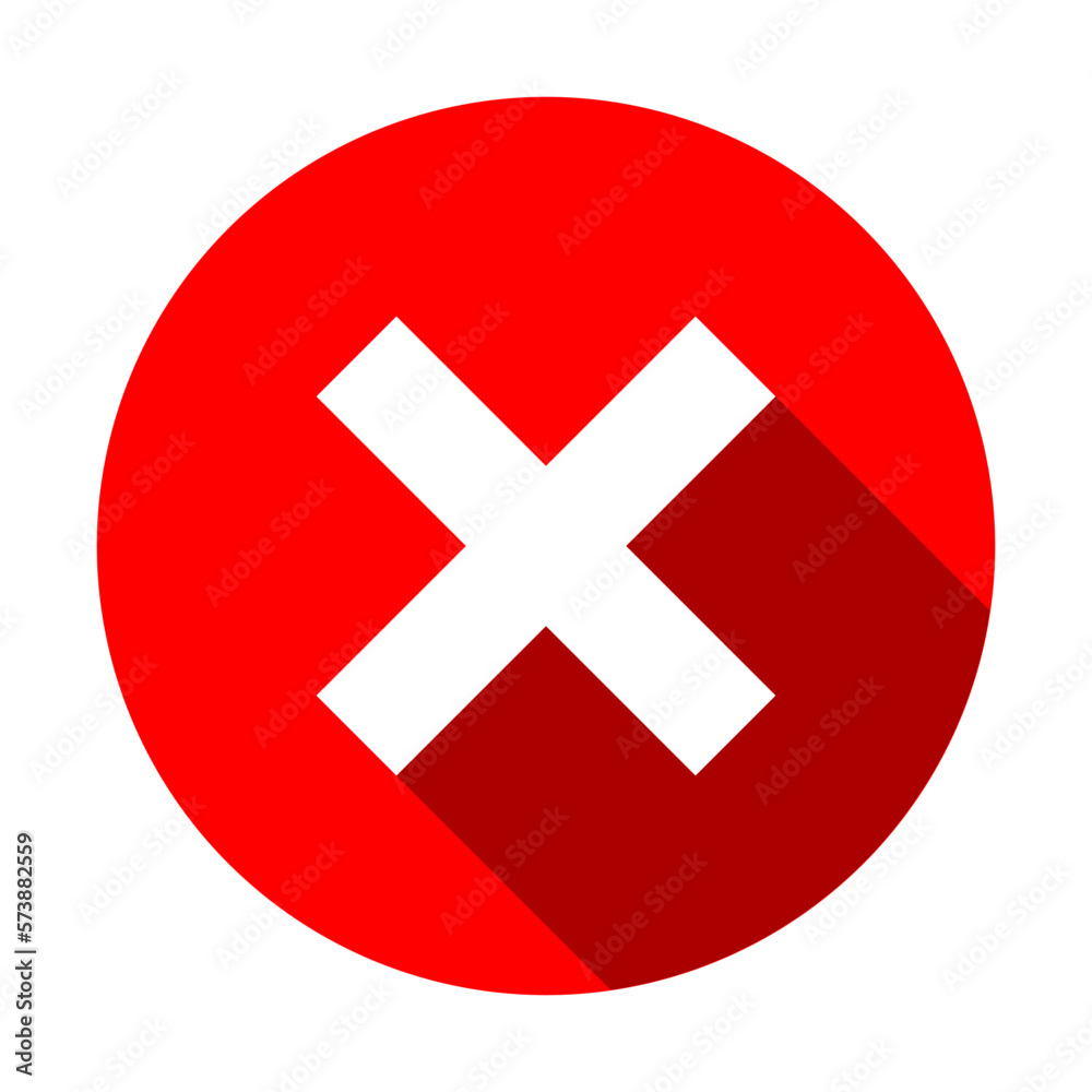 Round No or Wrong or Declined Rejected Icon Sign with X Cross and 3D Shadow Effect in Red Circle. Vector Image. Round No or Wrong or Declined Rejected Icon Sign with X Cross and 3D Shadow Effect in Red Circle. Vector Image.