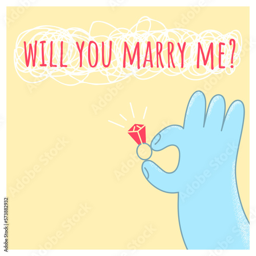 Will you marry me.Marriage proposal illustration with wedding ring and hand.decor,posters,cards,banners,t-shirts.Vector