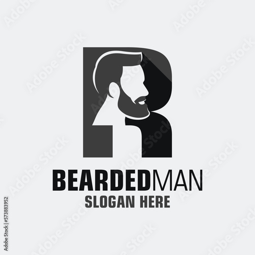 Letter R Bearded Man Logo Design Template Inspiration, Vector Illustration.