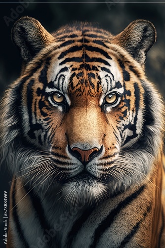 A tiger with a black background and a white background with a black border and a white border highly detailed digital painting a digital painting sumatraism photo