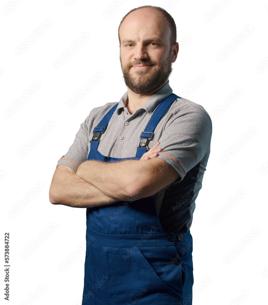 Confident repairman posing and smiling at camera Confident repairman posing and smiling at camera