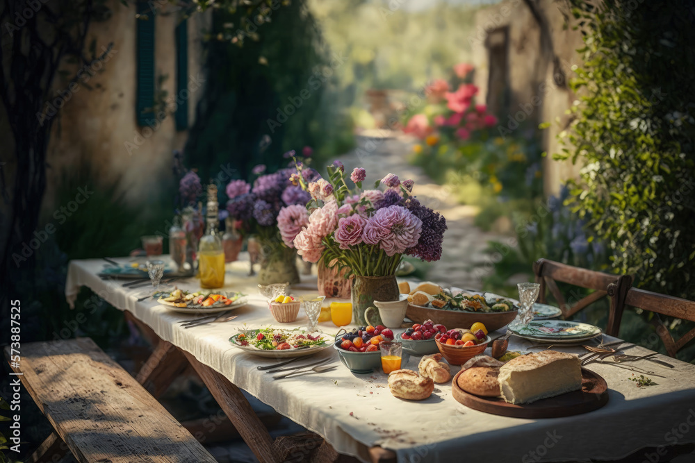 Gedeckter Tisch im Garten, Set table in the garden