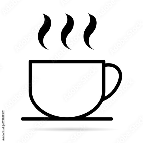 Coffee icon with shadow  breakfast drink cafe  cappuccino  hot simple isolated illustration  vector line