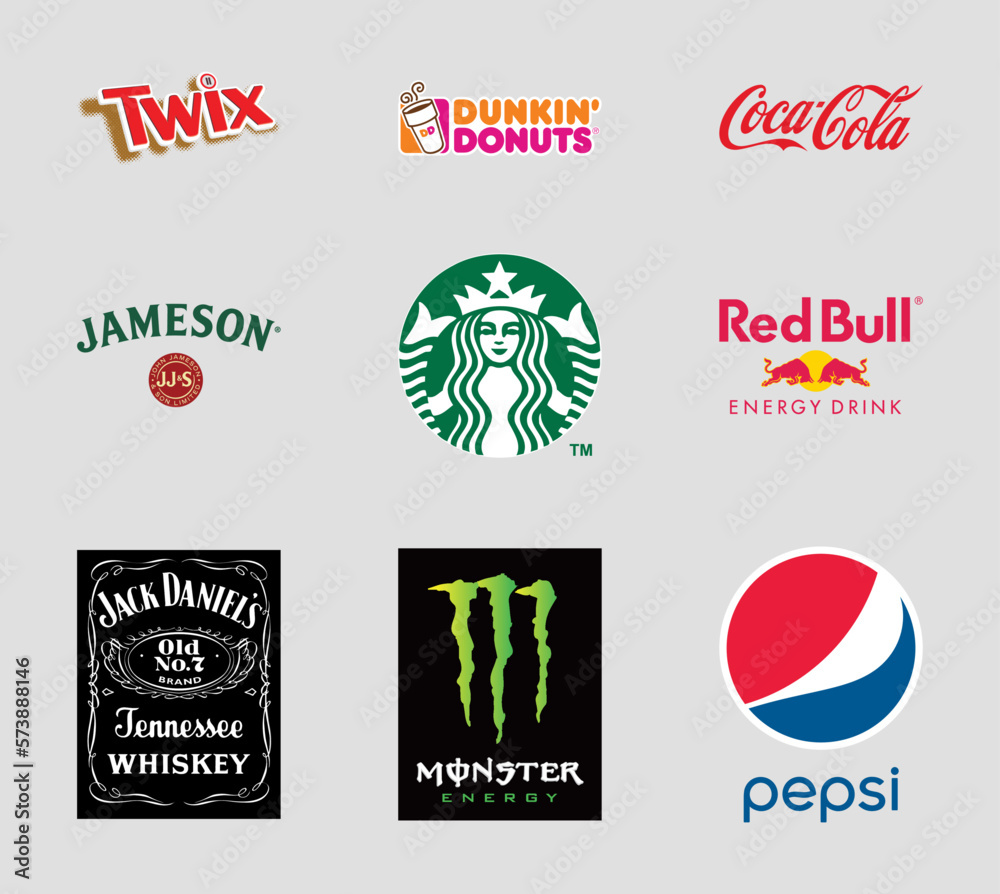 Collection of Food and Drink brand logos. Editorial vector logo