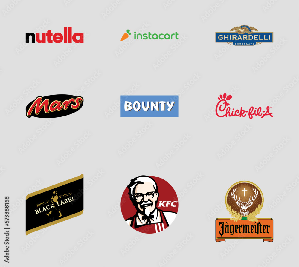 Collection of Food and Drink brand logos. Editorial vector logo