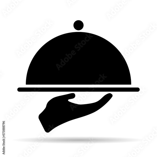 Waiter tray shadow icon, dish menu restaurant web symbol, lunch design vector illustration