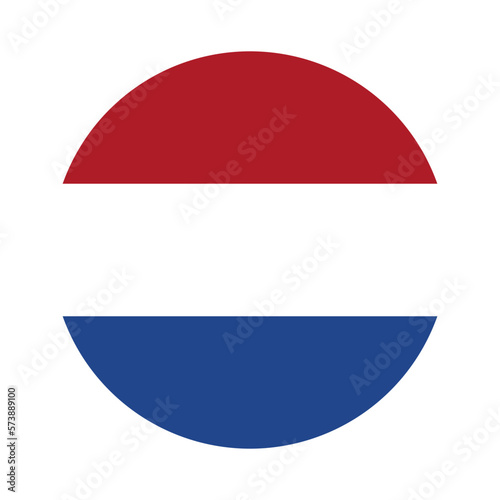 Round Circle Flag Selection Button Badge Icon with Netherlands Flag for the Dutch Language. Vector Image.