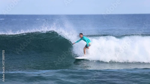 Video of surfer at blue ocean wave. High quality FullHD footage