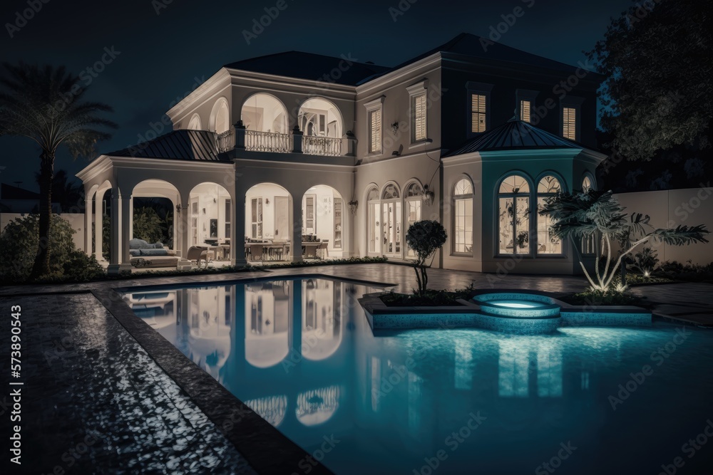 Luxury Living with a Swimming Pool at the Villa House Generative AI	