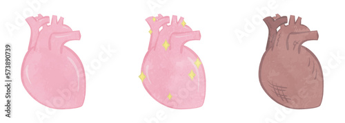 Cute healthy and unhealthy heart illustration set