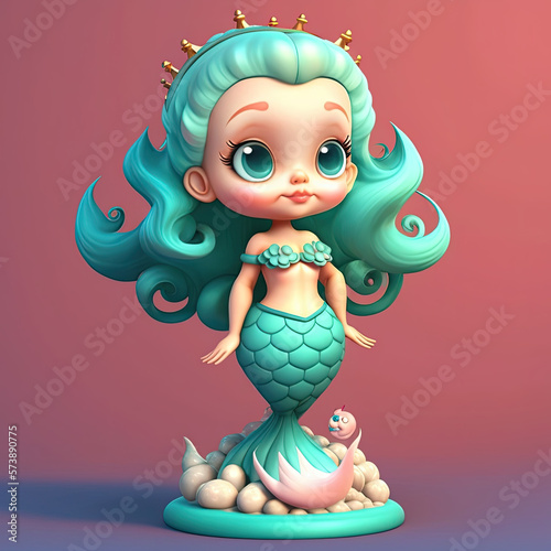 Cute cartoon little mermaid, generative AI © Kien