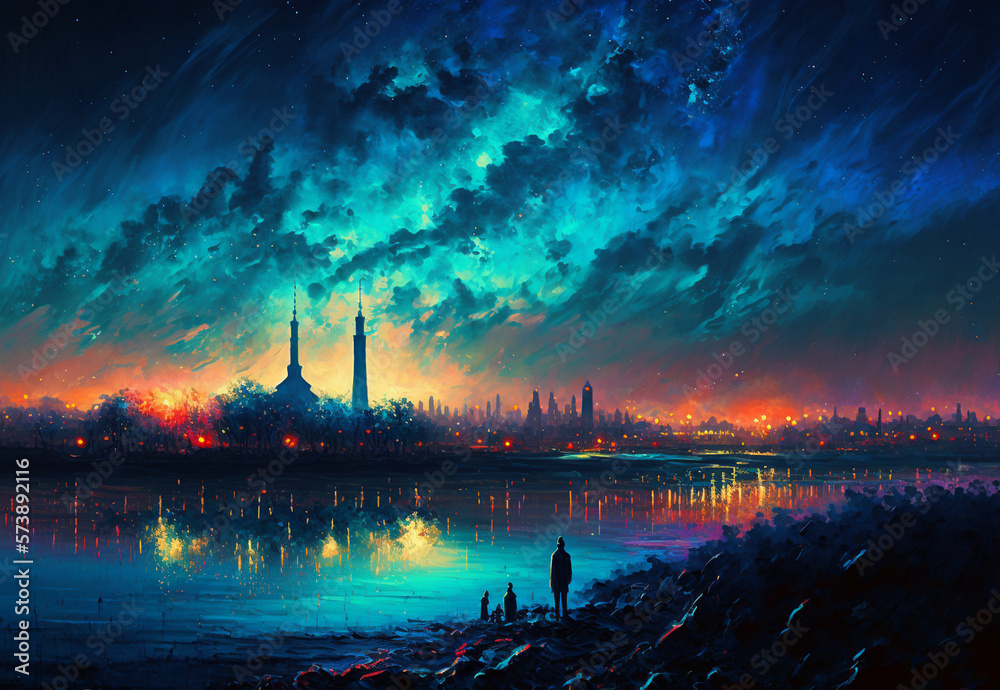 Beautiful Landscape oil painting of Karachi city,illustration,created