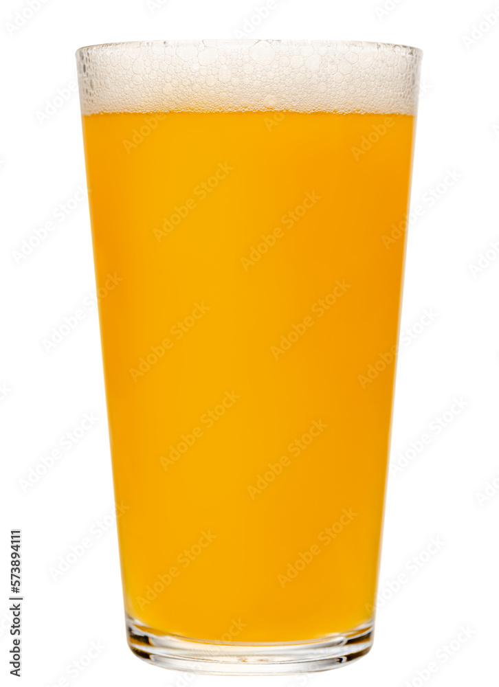 Full shaker pint glass of hazy New England IPA (NEIPA) pale ale beer isolated on white background - obrazy, fototapety, plakaty 