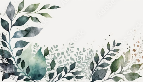 A delicate and charming small leaf pattern border in watercolor style against a clean white background - a lovely wallpaper background