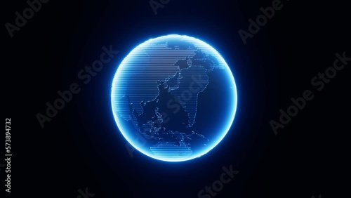 Rotating and glowing in blue earth model