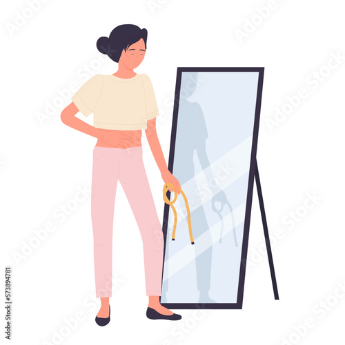 Anorexia eating disorder. Bulimia illness, unhealthy dieting program vector illustration