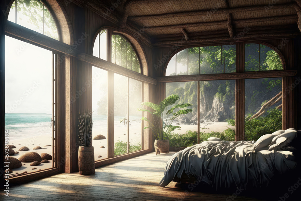 Fototapeta premium Eco-Friendly Living: A Room with Natural Light and Sustainable Furnishings. Generative AI