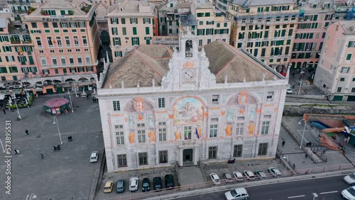 Historical Palace of St. George next to Sottopasso di Caricamento, Genoa; aerial photo