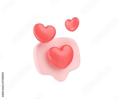 3d social media love heart bubble render - message red heart for ig blog, chat and network speech on mobile phone