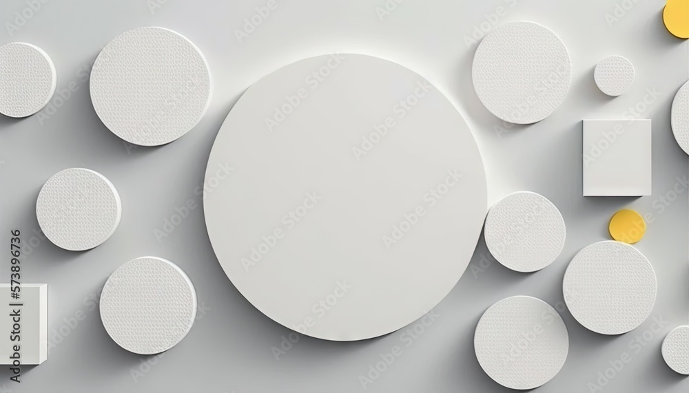  a white circle surrounded by white circles and yellow dots on a gray background with a white circle in the middle of the circle, surrounded by smaller white circles.  generative ai