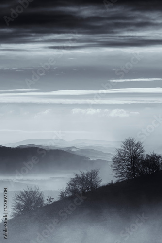 misty dark hills and clouds...