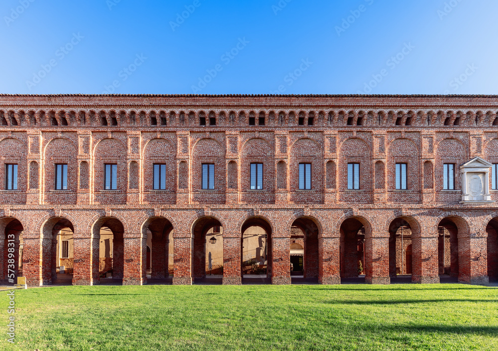 Facade of Degli Antichi Gallery (Galleria degli Antichi) in Sabbioneta city. Lombardy, Italy