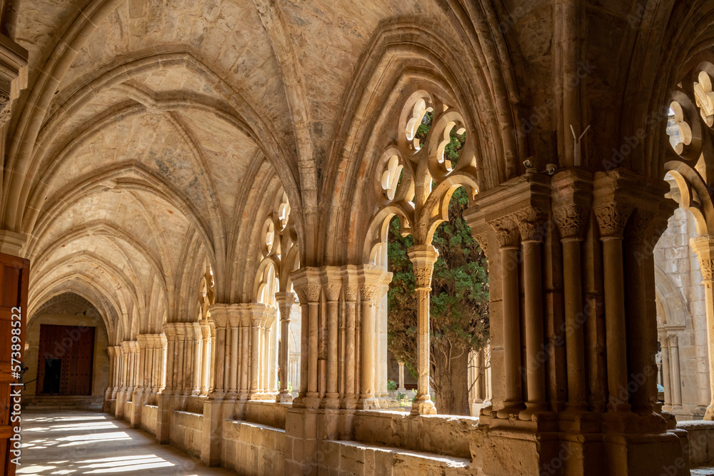 Beautiful cloister of the Poblet Monastery. Tarragona, Spain