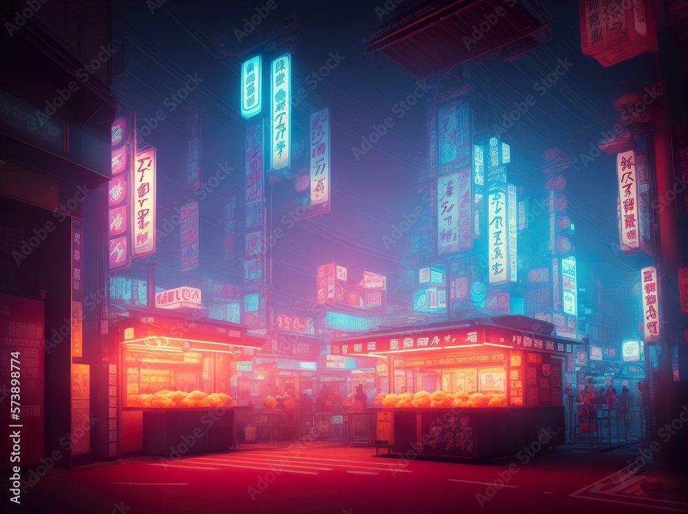 Bangkok China town at night. AI generated illustration