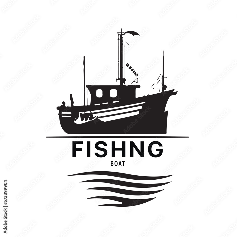Obraz premium Fishing boat logo design image for Sea transportation and barge boat logo vector