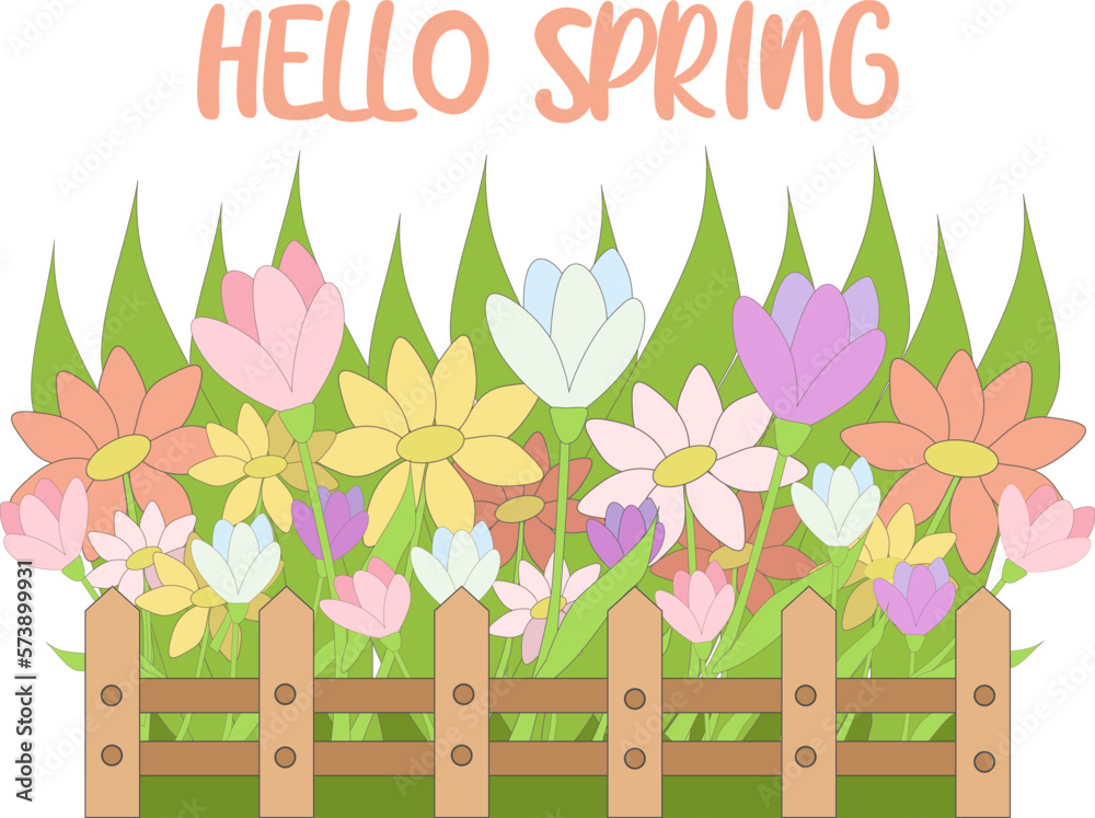 Obraz premium vector illustration spring flowers in the front garden