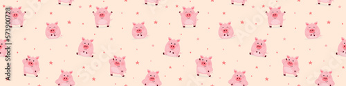 Seamless pattern with funny pigs. Decoration for children. Panoramic header. Vector illustration